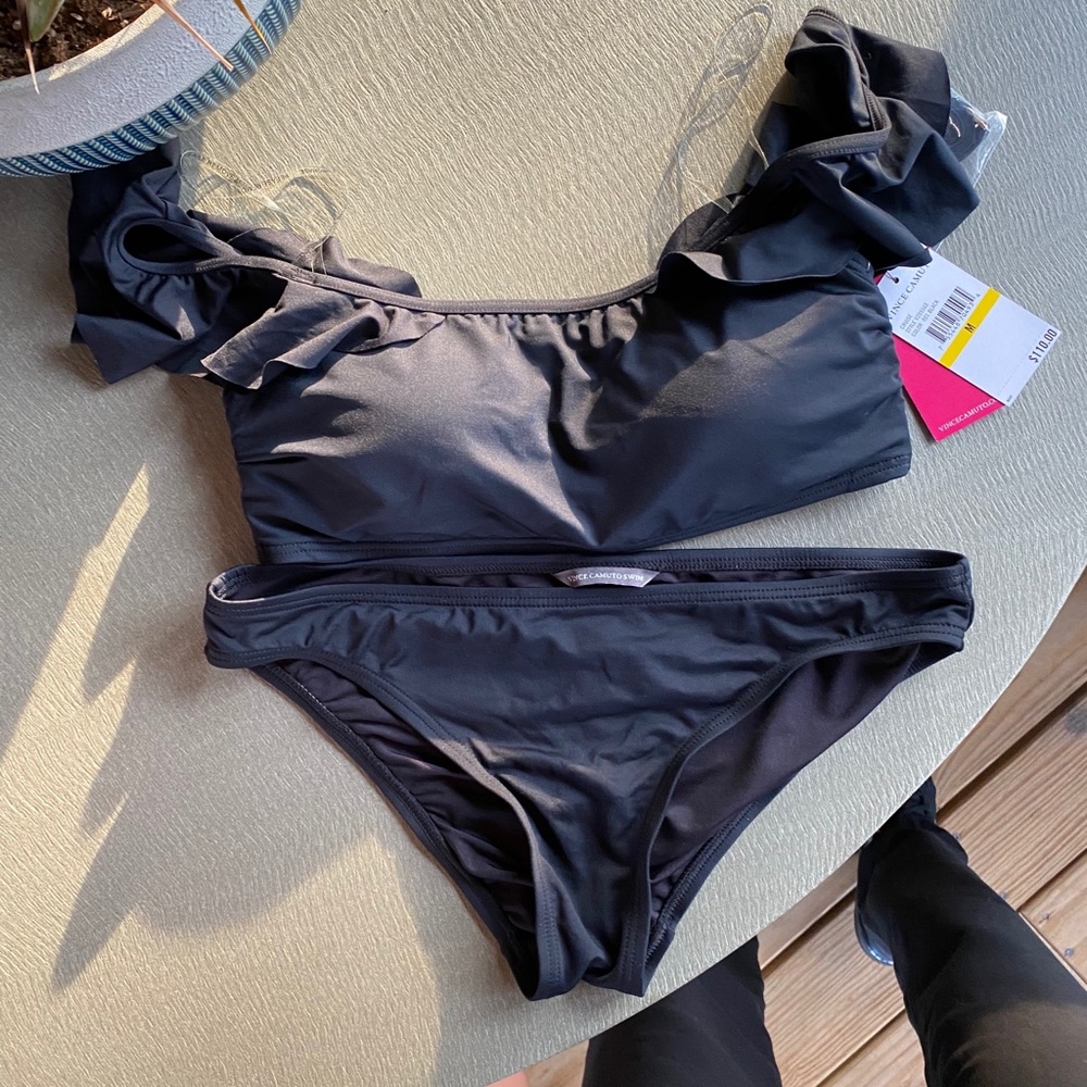 Two piece black off the shoulder swimsuit